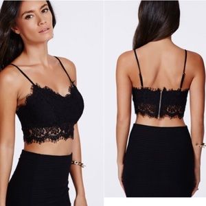 NWT Black Eyelash Lace Floral Back Zipper Bralette